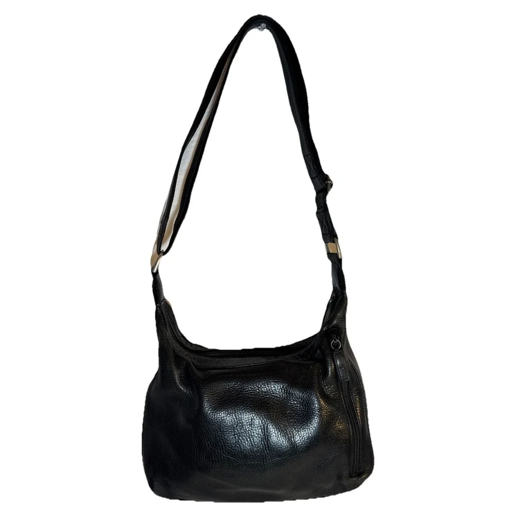 Simon Pebbled Black Leather Shoulder Hobo Bag Purse Sangria Zip Pockets